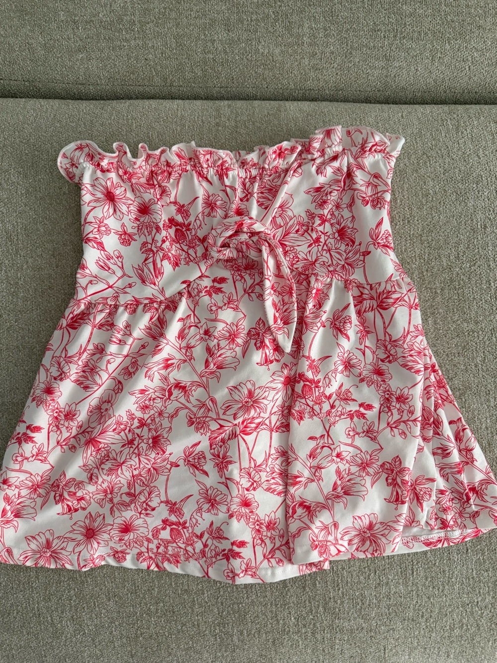Women's White and Red Floral Strapless Top